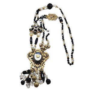 Vintage Spectacular One of a Kind Reworked Crystal Glass Brass Dangle Necklace